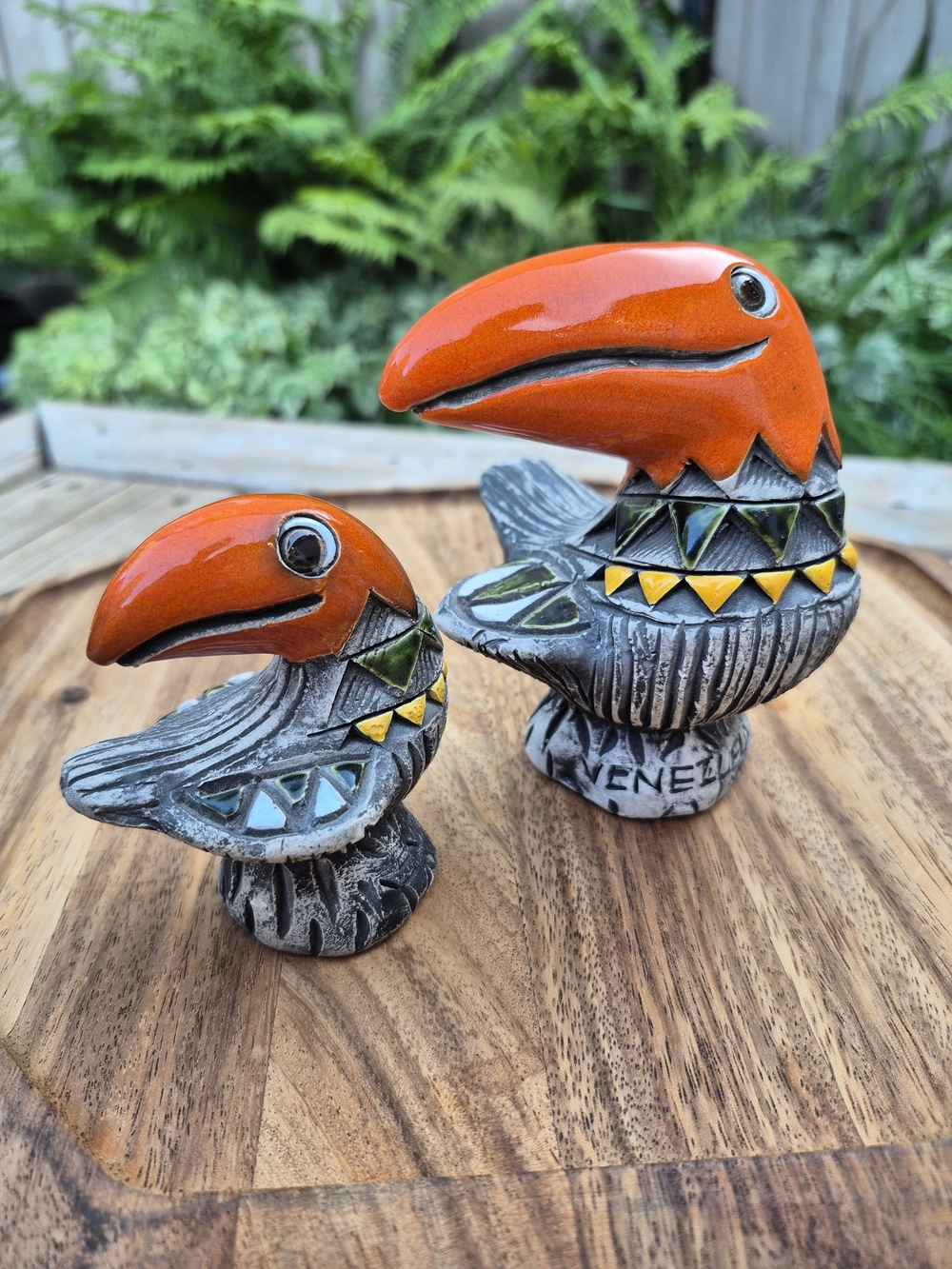 Vintage Ceramic Toucan Figurines Pair, Handcrafted Venezuelan Folk Art Pottery